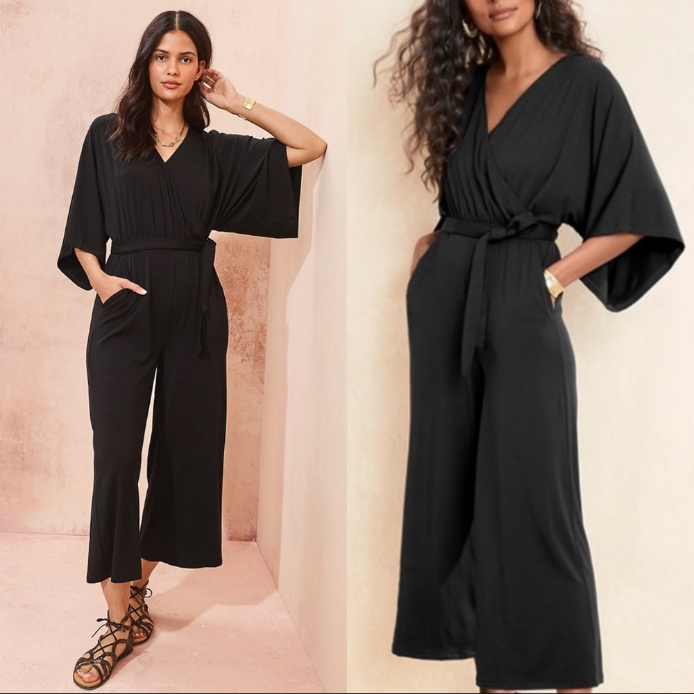 Garnet Hill Kimono-Sleeve Jumpsuit